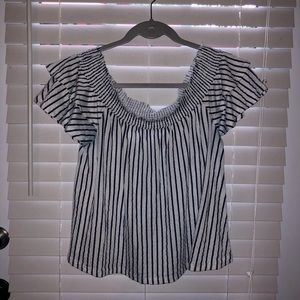 Blue and White Striped Off the Shoulder Top